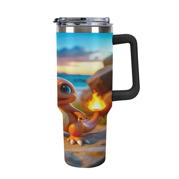 Charmander 40oz Large Capacity Car Cup Tumbler with Handle And Straw Lid, Insulated Stainless Steel Double Wall Vacuum Travel Mug, Leak-proof Large Capacity Car Cup,Cupholder Friendly, Keeps Cold Or H
