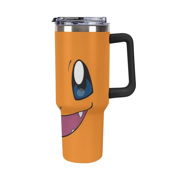 Charmander 40oz Large Capacity Car Cup Tumbler with Handle And Straw Lid, Insulated Stainless Steel Double Wall Vacuum Travel Mug, Leak-proof Large Capacity Car Cup,Cupholder Friendly, Keeps Cold Or H