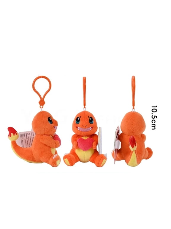Charmander Inspired Plush Keychain – Cute Fire Lizard Plush with Heart, Bag Clip Accessory (4")