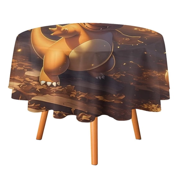 Charmander Round Table Cloth Washable Reusable Round Tablecloth Cartoon Fun Table Cover for Dinner Kitchen Party Picnic 50x50in