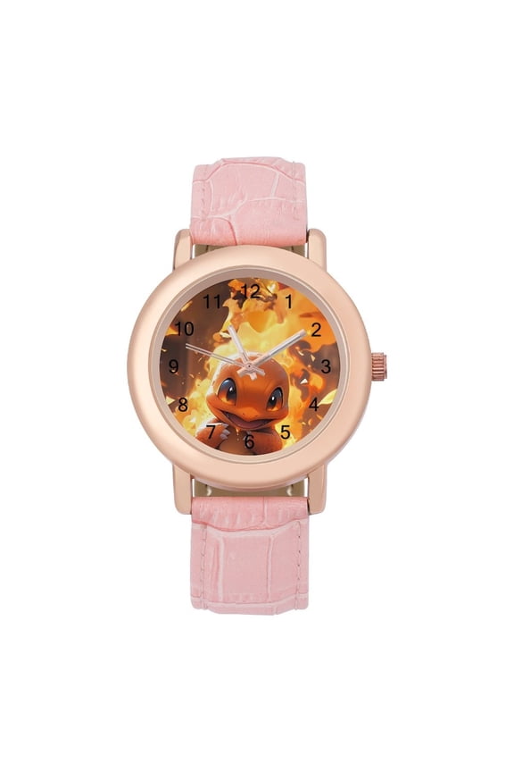 Charmander Soft Leather Strap Watch Adult Classic Ladies Leather Strap Wrist Watch Adjustable Fit for Wrist Sizes 5.7" to 8.7"