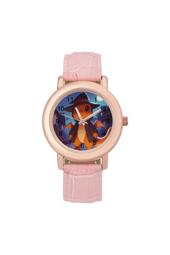 Charmander Watch, Soft Leather Strap Watch Adult Classic Ladies Leather Strap Wrist Watch Adjustable Quartz Watch Fit for Wrist Sizes 5.7" to 8.7"