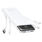 Charmast Ultra-Slim 10000mAh Portable Charger with Built-in Cables  featuring 6-output & 3-input fast charging, compatible with all smartphones, tablets and USB-C devices, perfect for travel