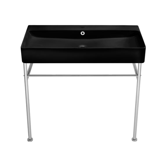 Charme 36 Ceramic Console Sink Matte Black Basin Chrome Legs