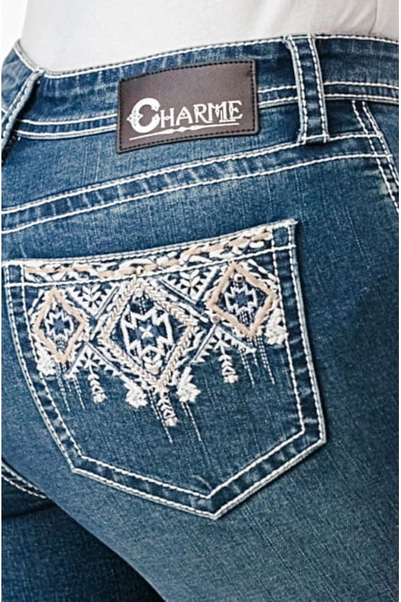 by Grace in LA Jeans Women's Aztec Embroidered Bootcut Stretch Jeans (29, Blue)