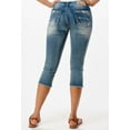 thumbnail image 1 of Charme by Grace in LA Women's Cactus Embroidered Raw Hem Stretch Capri Jeans (31, Blue), 1 of 3