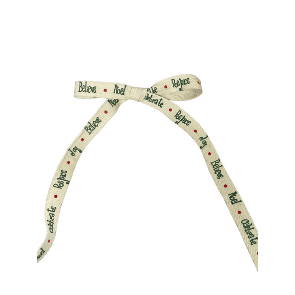 Charmed 1/2" Natural Cotton Twill Tape Ribbon Noel, Celebrate, Rejoice, Joy, Believe" Holiday, Craft, Scrapbooking, Gift Wrapping; 3 Yards per Card