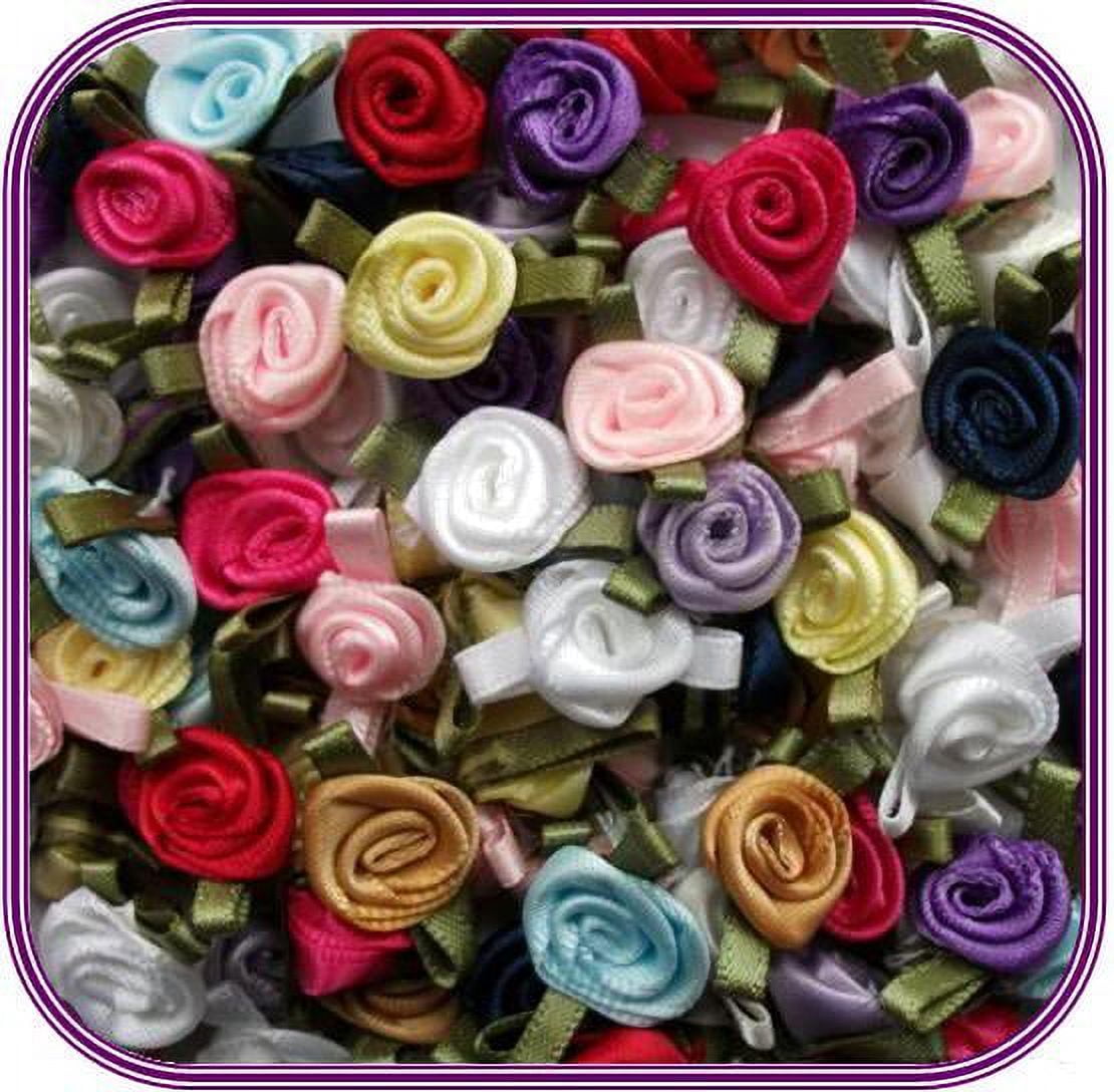 Charmed 100 Satin Ribbon Rose Flower 1/2 Applique Sewing Bow Craft Mix  Color 