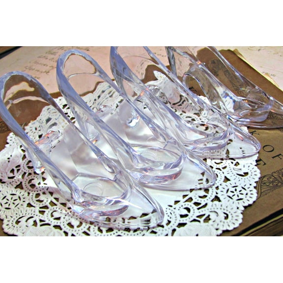 Charmed 12 Clear Cinderella Plastic Slippers Cake Topper Wedding Sweet 15 Decoration 3.5"
