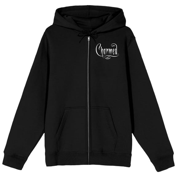 Charmed 1998 Calligraphy Art Long Sleeve Black Adult Zip-Up Hoodie-Large