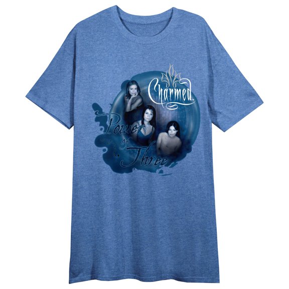 Charmed 1998 Key Art Crew Neck Short Sleeve Blue Heather Women's Night Shirt
-Large