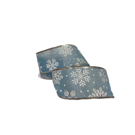 Charmed 2.5" Christmas Wire Edged Ribbon 3 Yards per Roll; Blue Snow Flake
