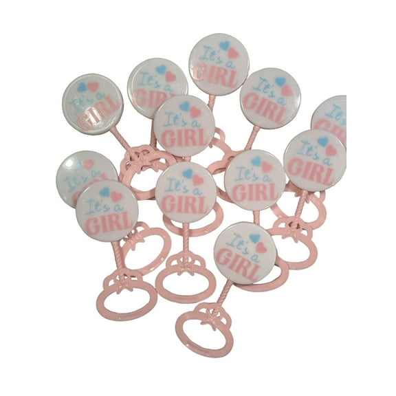 Charmed 24 Counts Plastic Baby Rattle Baby Shower Party Favor 3.5"x 1.75"; PINK COLOR