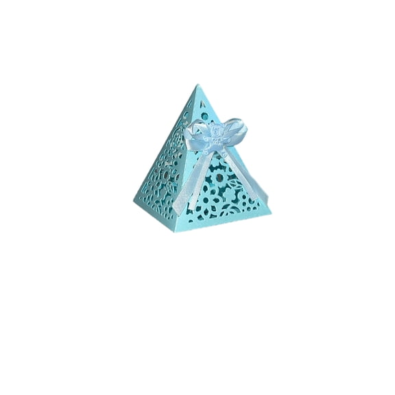 Charmed 36 Counts Blue Color Luxury Laser Cut-out Pyramid Design Baby Shower Candy Holder Favor Boxes