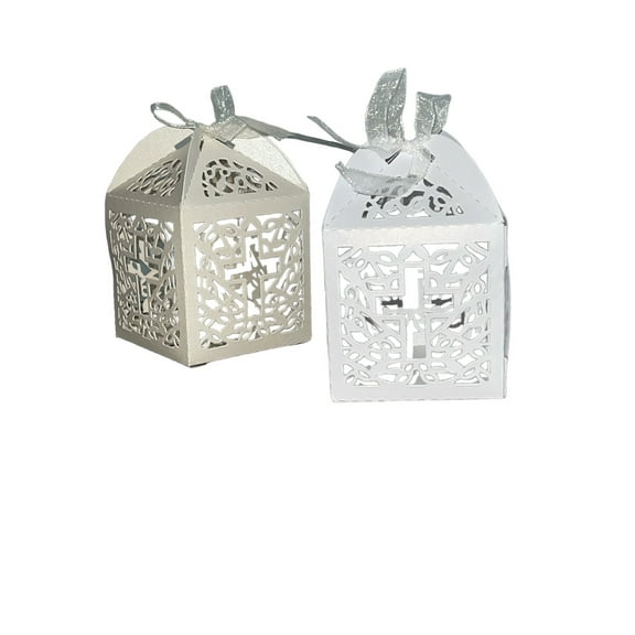 Charmed 36 Counts Ivory Color Luxury Laser Cut-out Cross Design Communion Baptism Sweets Favor Boxes