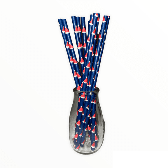 Charmed 50 Counts Premium Paper Straws. Santa Hat Design for Christmas Holiday Party