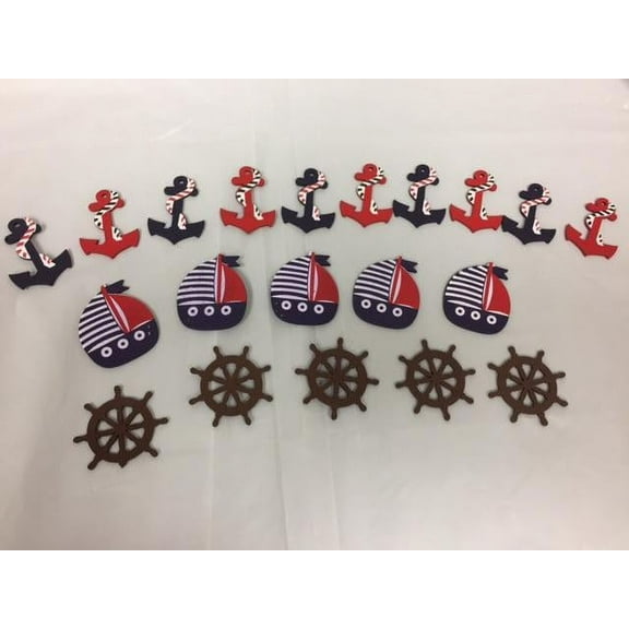 Charmed Assorted Wooden Little Sailor Themed; Anchor, helm, boat. Baby Room Decor, 20 Pieces