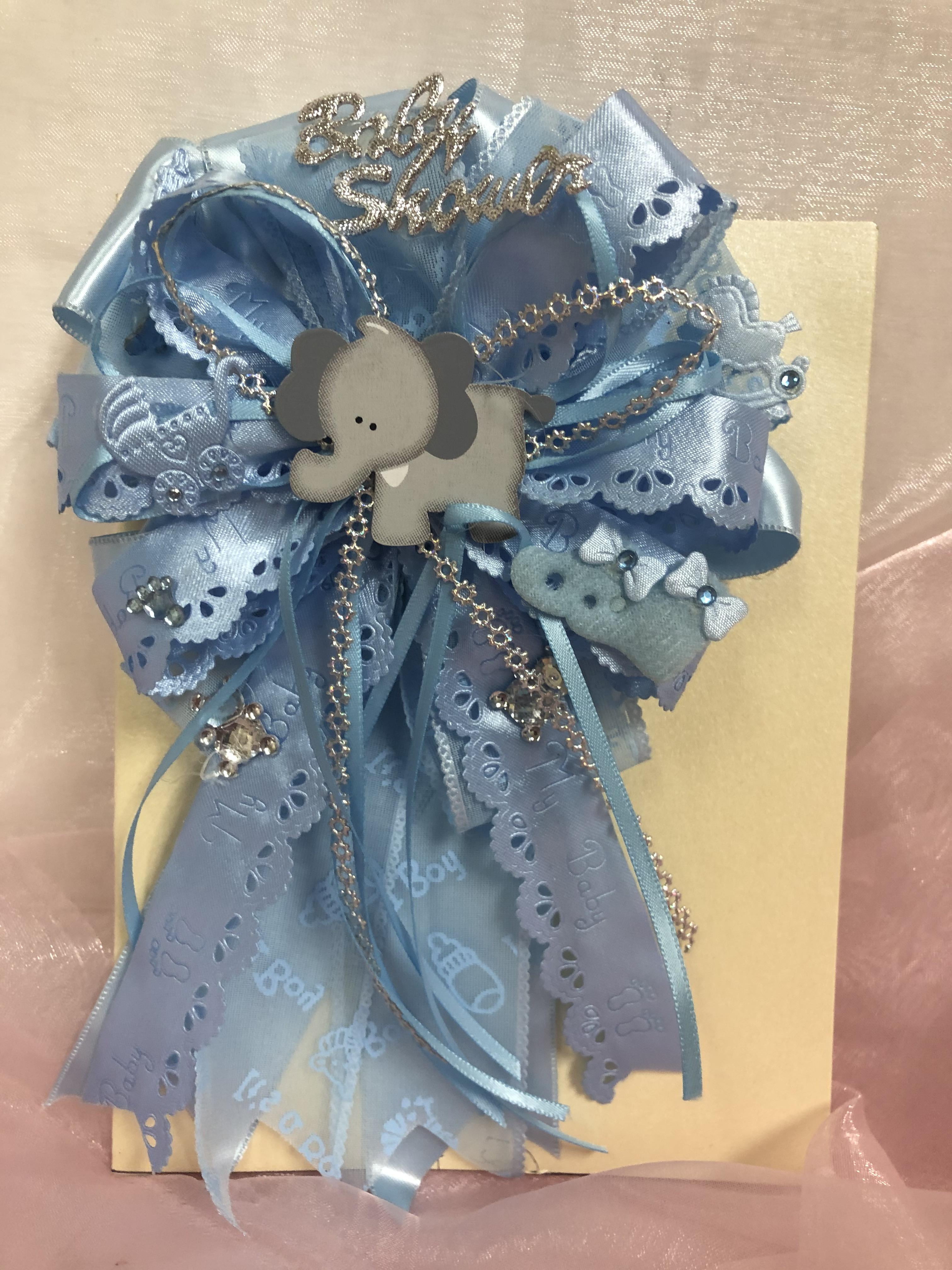 Charmed Baby Shower Corsage Blue Elephant Handmade Unisex Decor