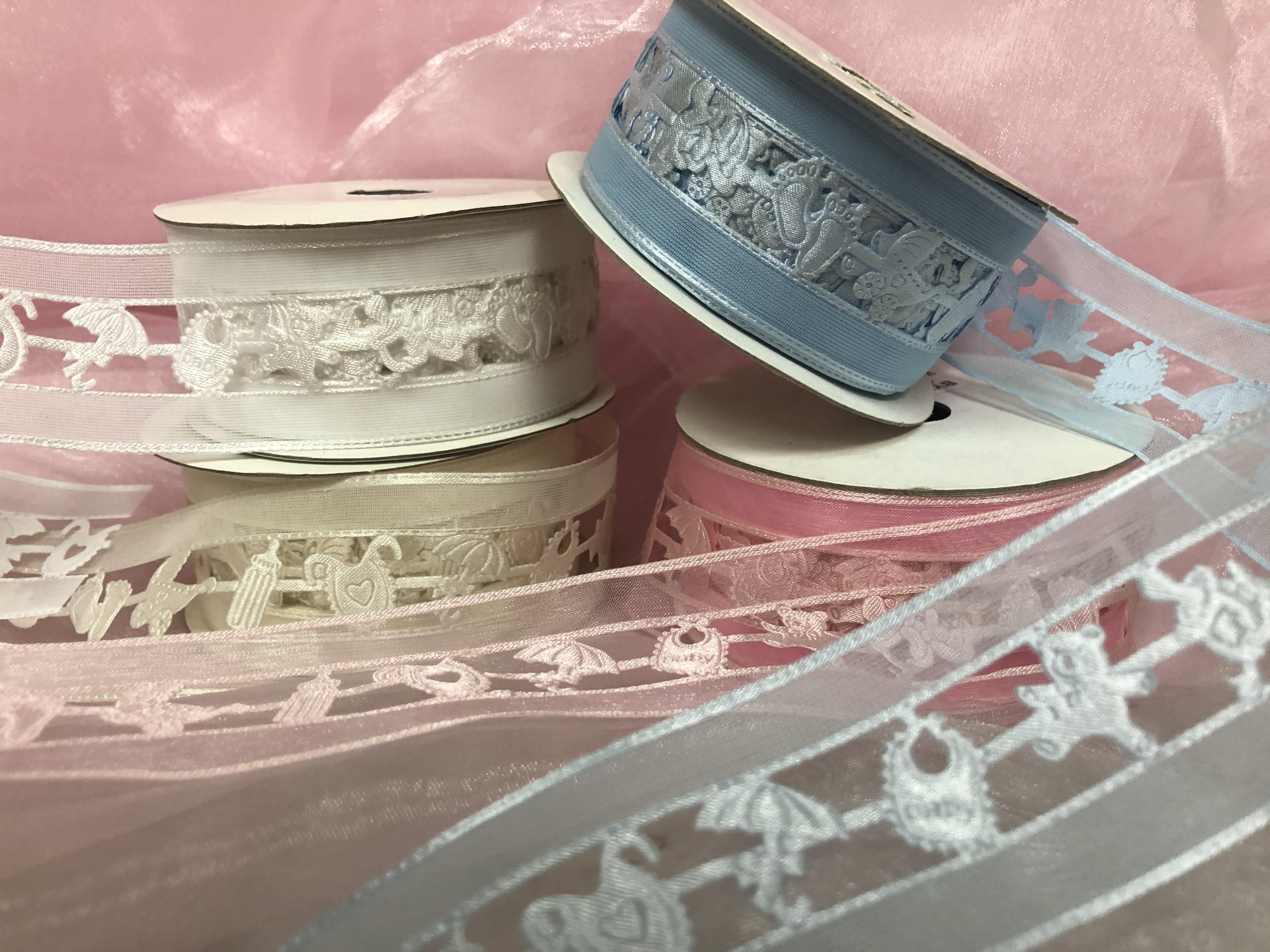 Baby Footprint Satin Ribbon - 1.5 Inch Wide 3 Yard Length Pastel Baby Shower Decoration