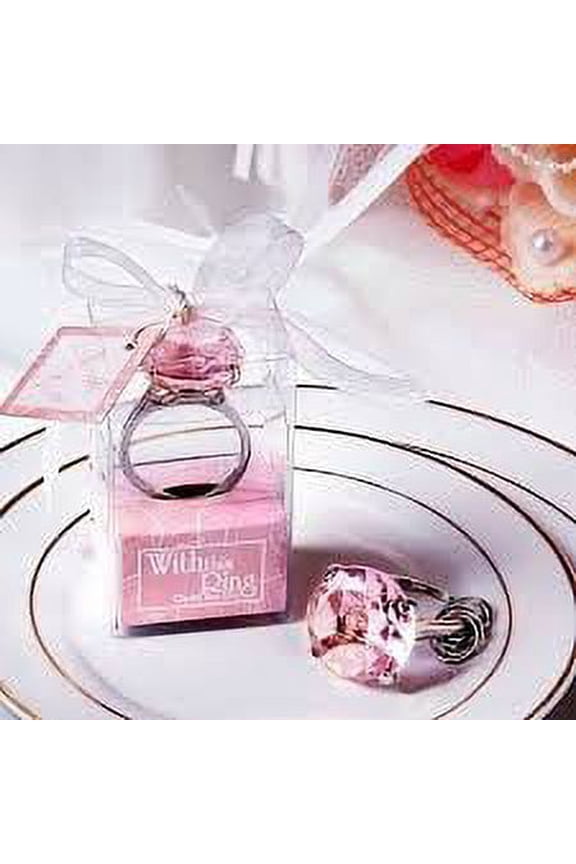 Big 1 " Diamond Ring Keychain Keyring Holders Wedding Gift Bridal Shower Party Favor; 6 pieces; Pink
