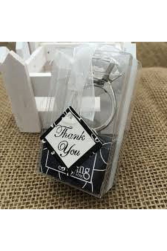 Big 1 " Diamond Ring Keychain Keyring Holders Wedding Gift Bridal Shower Party Favor; 6 pieces; White