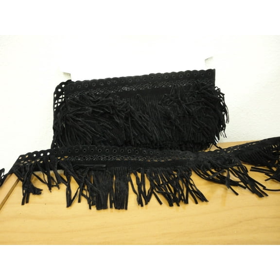 Charmed Black faux Suede Fringe; 5YDS