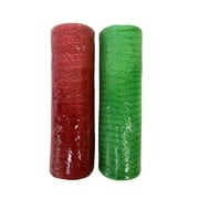 Charmed Christmas Holiday 10" Decorative Metallic Mesh Ribbon DIY Crafting Wreath Making Home D cor Set of Red and Green; 10 Yards per Roll