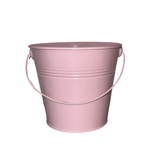 Charmed Colored Mini Metal Buckets - 3-Pack Colorful Tin Pails with Handles, Small-Sized for The Beach, Party Favors, Easter, Candy, or Garden; 5.25"X3.75"X4.75"; Light Pink color