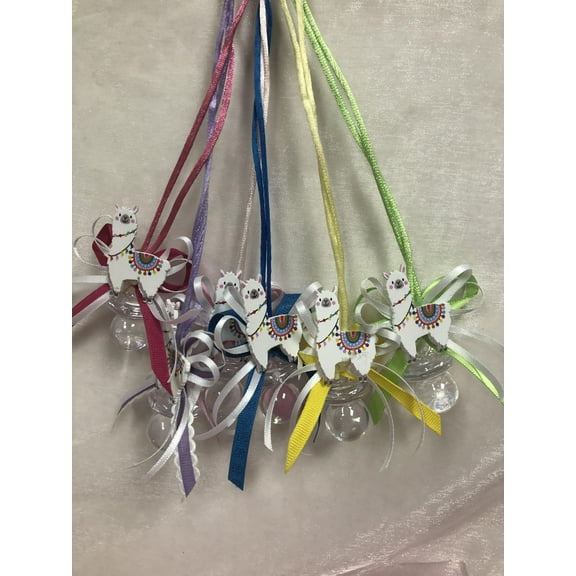 Charmed Colorful Llama Pacifier Necklace for Baby Shower Cute Party Favors; 12 pieces