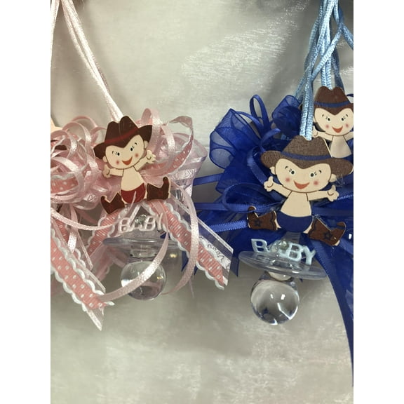 Charmed CowBoy Western Baby Shower Pacifier Necklaces Games Favor Prizes Blue; 12pcs