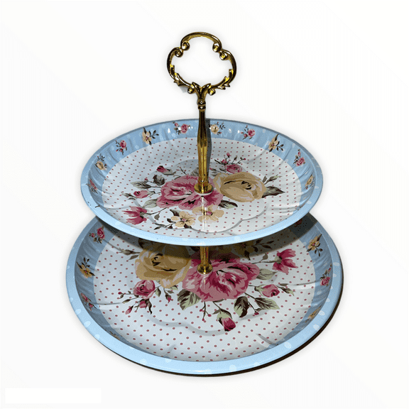 Charmed Floral 2 Tier Cake and Pastry Stand Server (Light Blue Color); 10"x8.5"
