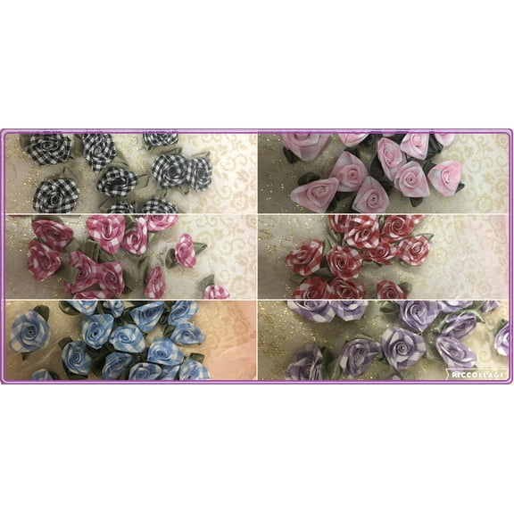 Charmed Gingham Ribbon Flower; Pink; 50 pieces; 3/4"