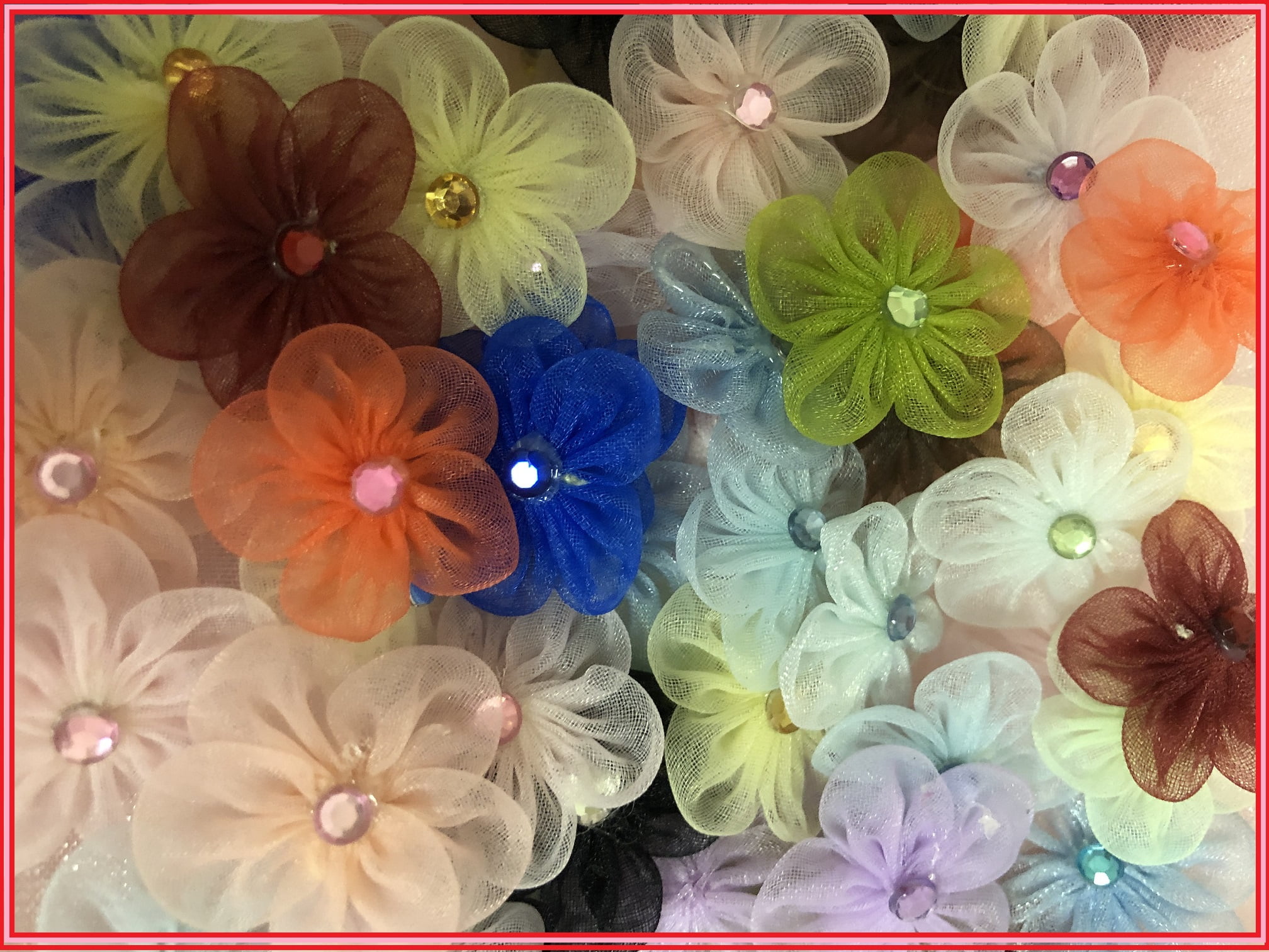 Charmed Handmade 1" 5 Petals Organza Flower with rhinestone in the