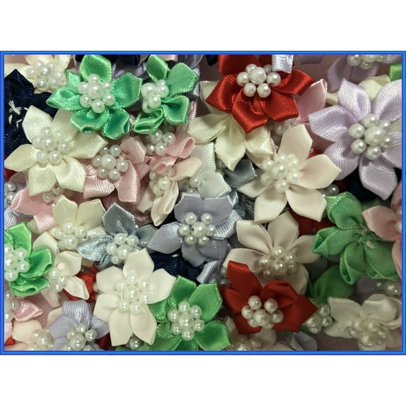 Charmed Handmade 100 Satin Ribbon Star Flower 1 1/4" Applique Sewing Bow Craft Mix Color 204-3