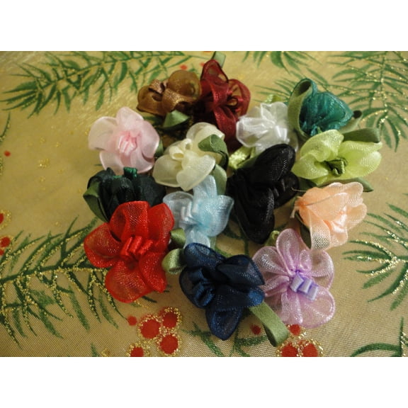 Charmed Handmade 3/4" Organza Flower with Satin Leave