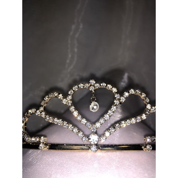 Charmed Heart Shape Tiara with Rhine stone Dangling; SWEET 15/16, BAPTISM, 1ST COMMUNION, WEDDING THEME