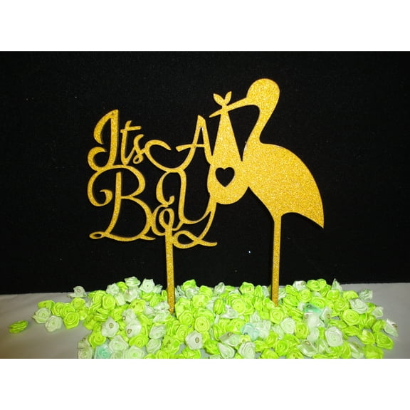 Charmed "It's A Boy" Glittered Cake Topper; Gold