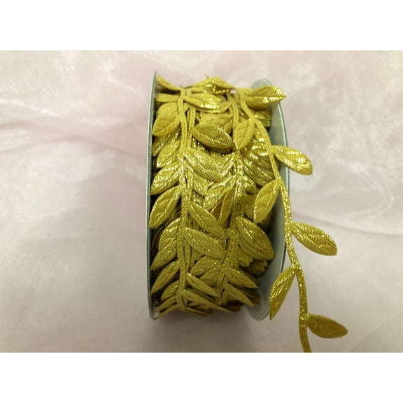 Charmed Leaf Garland Ribbon; Metallic Gold Trim ; 25 Yards per Roll