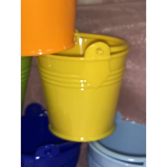 Charmed Mini 2" Beach Sand Plastic Buckets Party Favors Candy Box Baby Shower; Yellow; 12 pieces