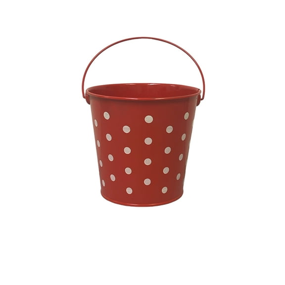 Charmed Mini Colorful Polka Dots Tin Pails Bucket with Handles for The Beach, Party Favors, Easter, Candy, or Garden; 4.75"x4.5" Red with White Dots Pack of 3
