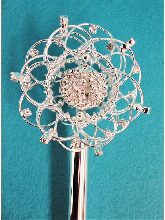 Princess/Queen 18" Scepter. Halo Flower Ring Open and Close with Rhinestone Ball that Rotates Inside.