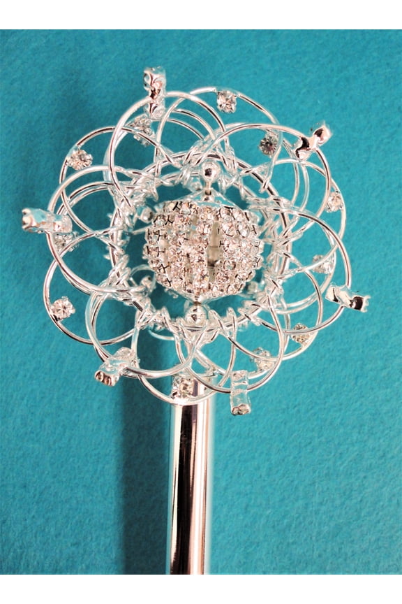 Princess/Queen 18" Scepter. Halo Flower Ring Open and Close with Rhinestone Ball that Rotates Inside.