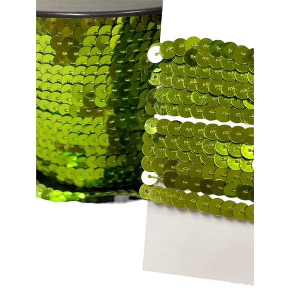 Charmed Round Flat Sequin Trim Embellishment Craft Sewing 100 Yards 3/16"; Metallic Olive Green Color