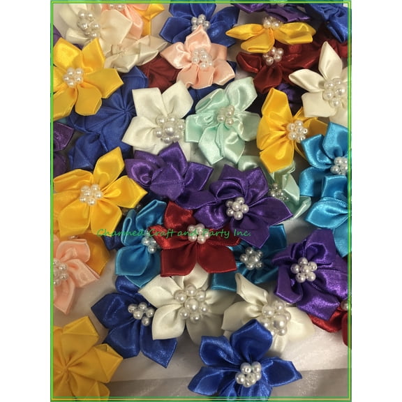 Charmed Satin Ribbon Star Flower 2 1/4" Applique Sewing Bow Craft Mix Color; Mix 50 pieces; 204-6