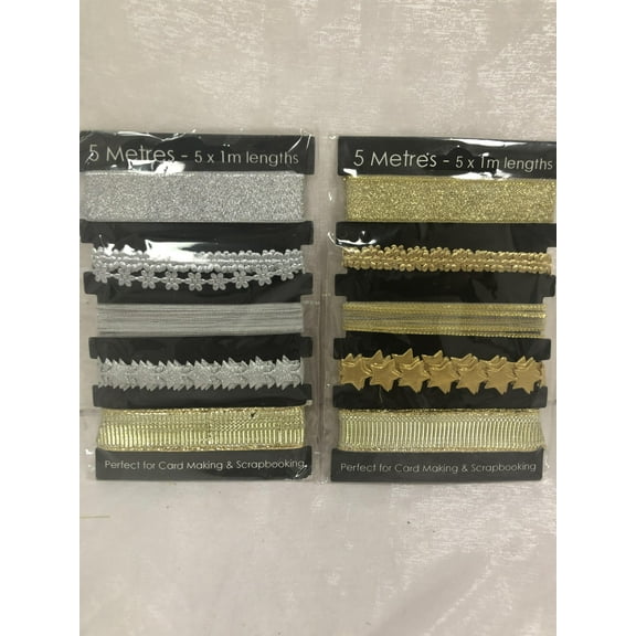 Charmed Shinny Metallic Trims Crafting Scrapbooking Wrapping; 2 Packs Total 10 Meters; Gold/Silver