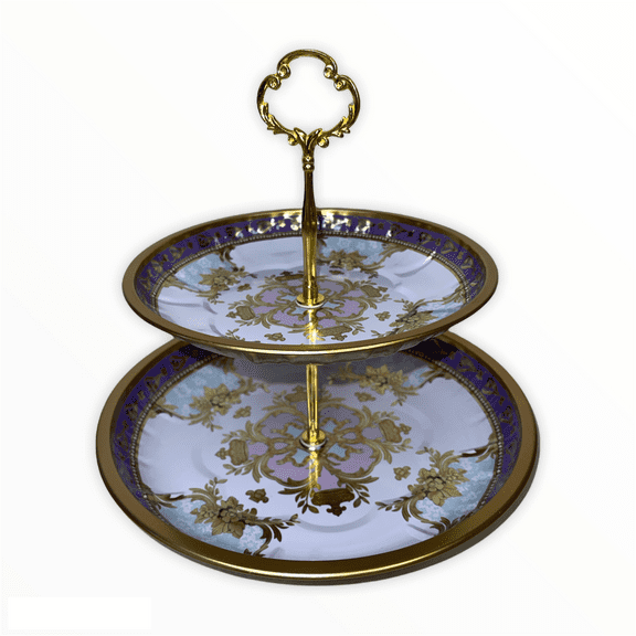 Charmed Victorian Crown 2 Tier Cake and Pastry Stand Server (Lavender and Gold Color); 10"x8.5"