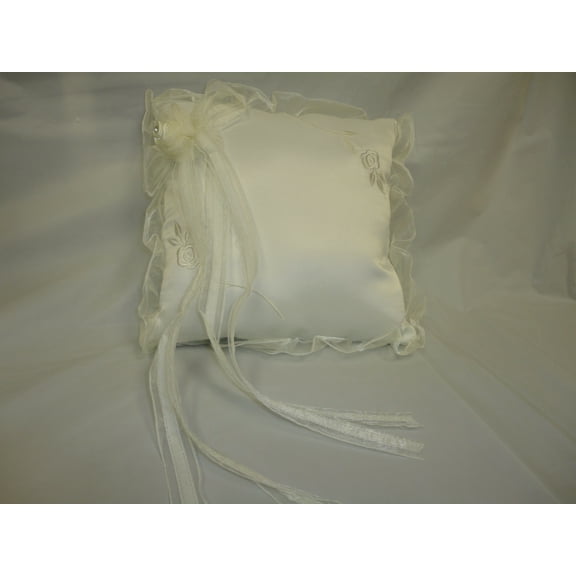 Charmed Wedding Ceremony Ivory Wedding Ring Bearer Pillow with Embroidery Flower