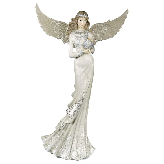 Charmeine Ivory Angel Table Sculpture - Resin - White, Silver - Ethereal Angelic Figurine for Bedroom, Living Room, Vanity, Office, Bookshelf - Memorial Gift