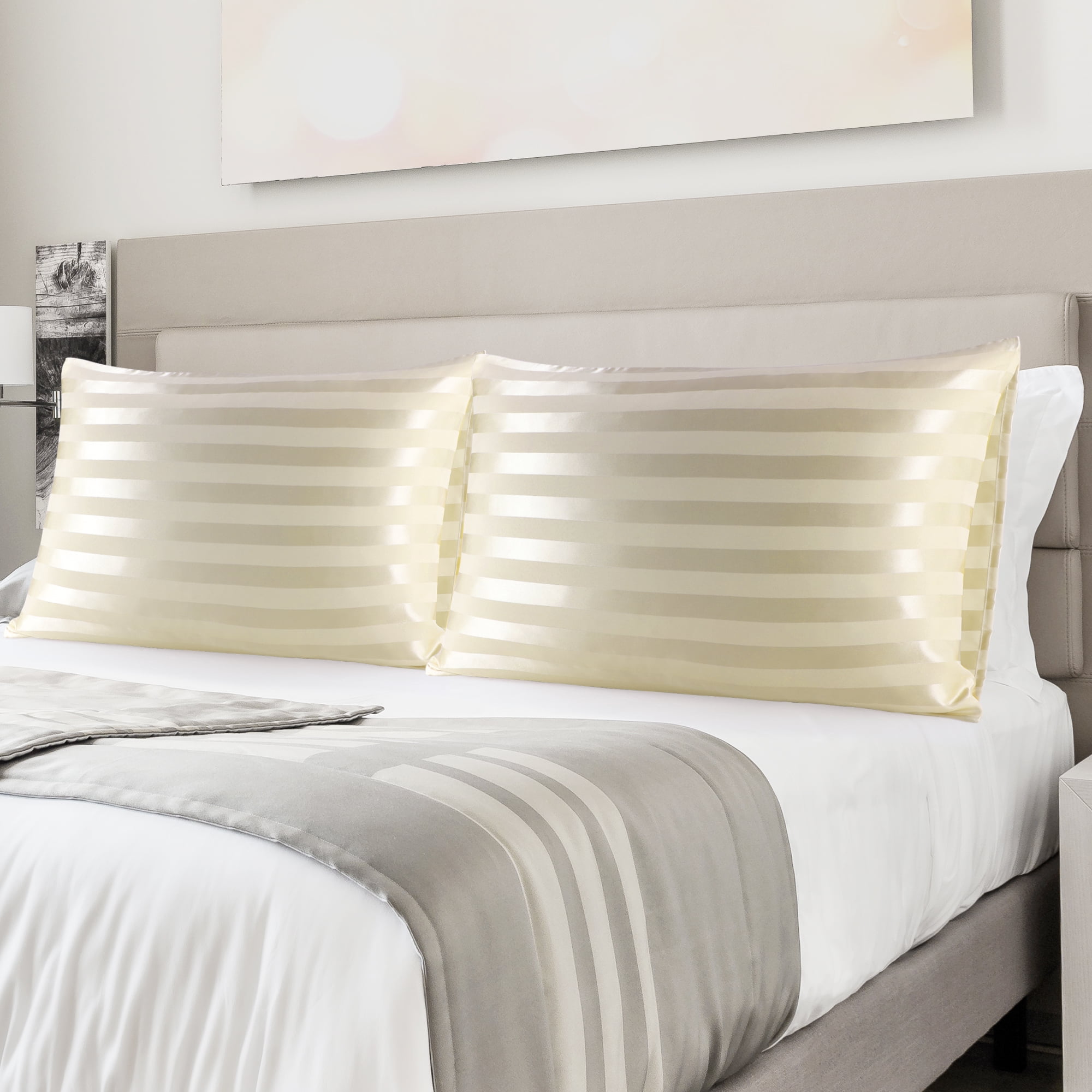 Charmeuse Satin Pillowcase for Hair and Face, 2 Pack Soft Pillow Slip