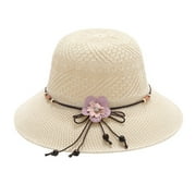 Charmgo Baseball Cap Clearance, Foldable Fashion Women's Solid Colored Bowknot Bonnet Girls Beach Straw Hat Sun Trucker Hat, Top Hats for Women Beige